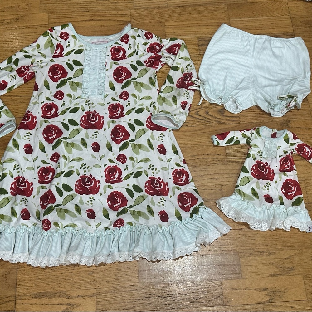 SweetHoney Christmas nightgown and shorties pajamas matching doll gown size 12